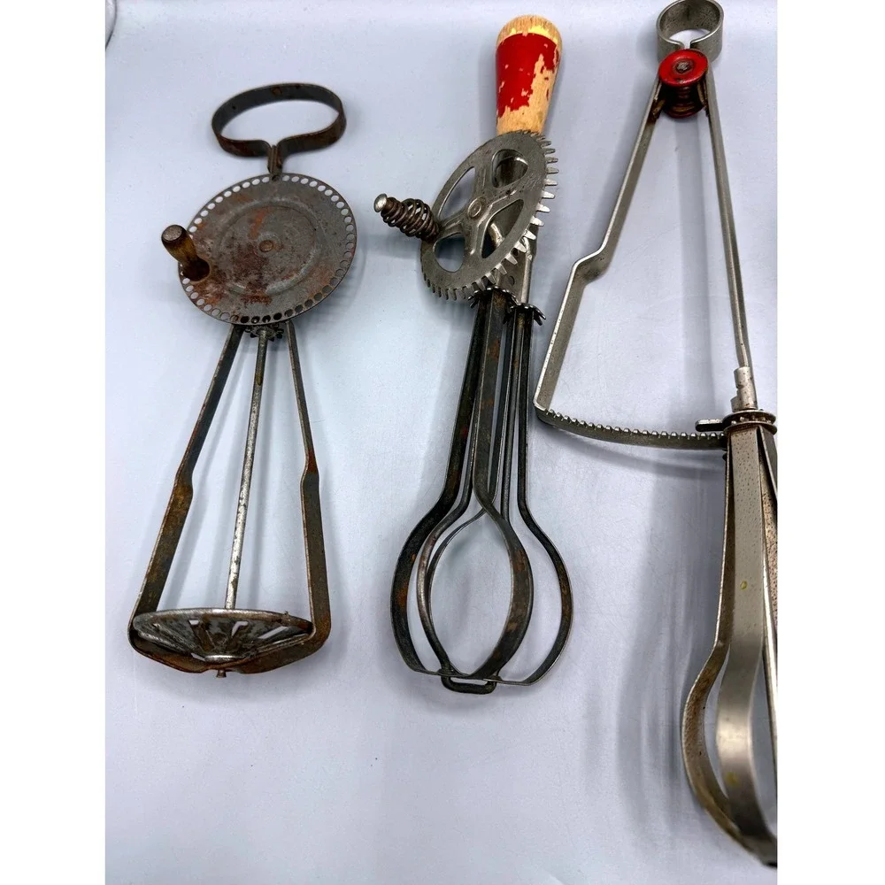 Vintage Hand Crank Egg Beater Lot 6pc Taplin High Speed Rustic Kitchen Decor